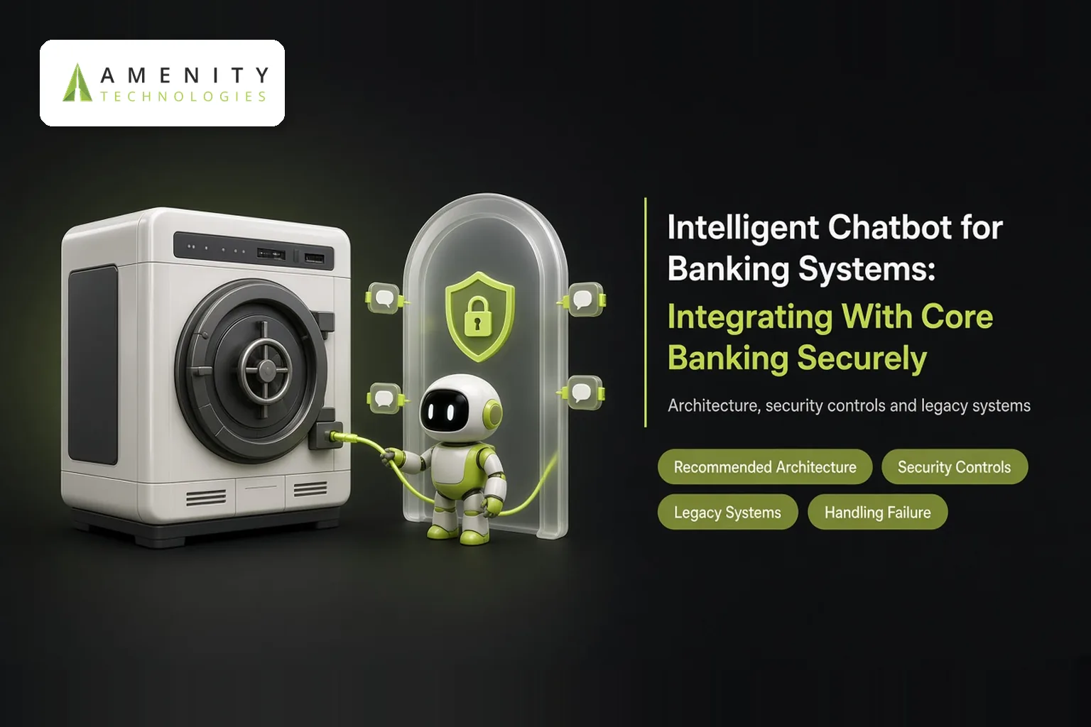 3D robot plugging a cable from a bank vault into a glass gateway marked with a padlock shield